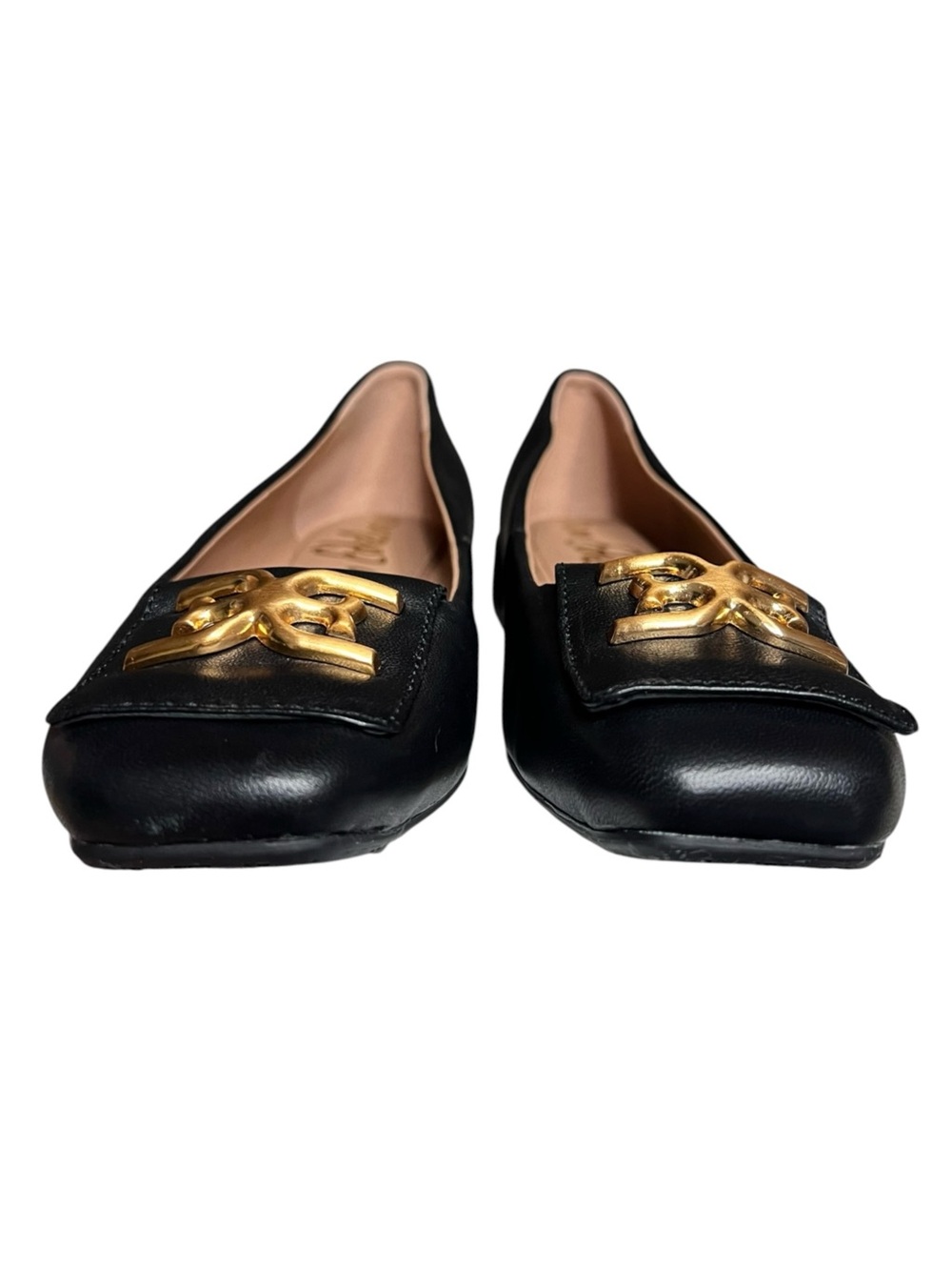 🌻NEW Sam Edelman Emina Square Toe Flats Black Gold Hardware Slip On 1" Heel 6.5 - Picture 8 of 10